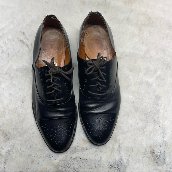 Salvatore Ferragamo Mens Black Leather Cap Toe Dress Shoes SZ 8.5 - Picture 3 of 16